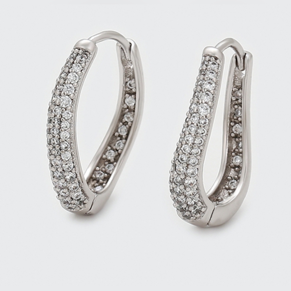 Elegant Curved Pave Crystal Hoop Earrings